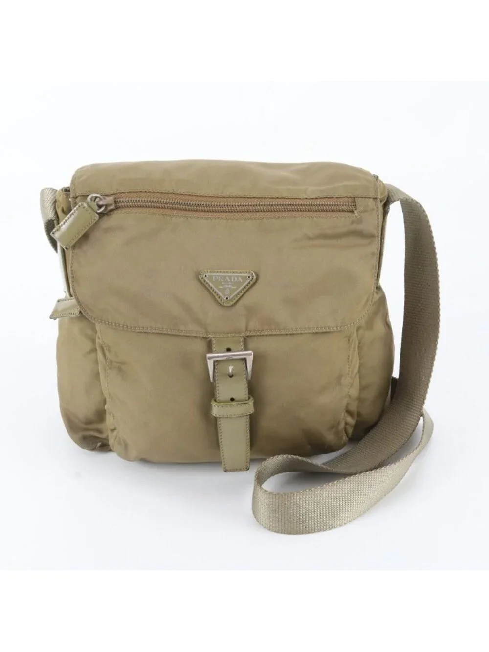 Prada Tessuto Nylon Triangle Logo Leather Shoulder Bag Crossbody Messenger